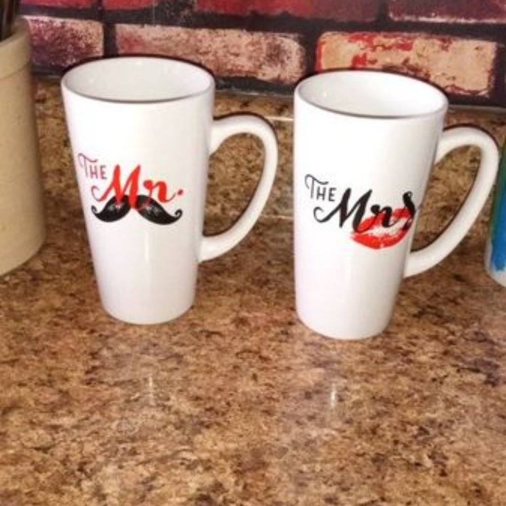 Mr & Mrs Tall Latte Coffee Mugs 16 Oz
